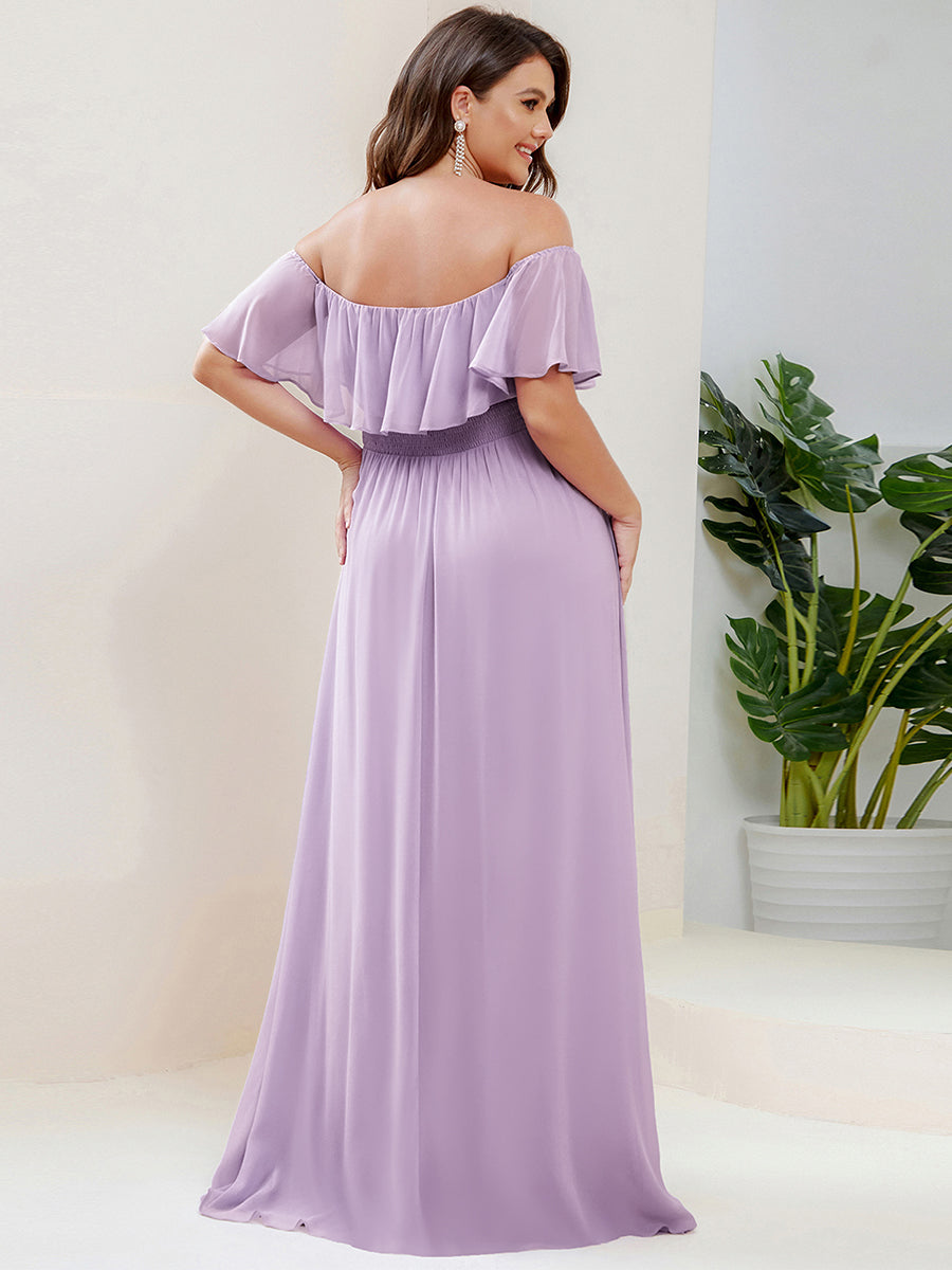 ever ÉMILE|Off the Shoulder Ruffle Bodice Long Flowy Chiffon Bridesmaid Dress