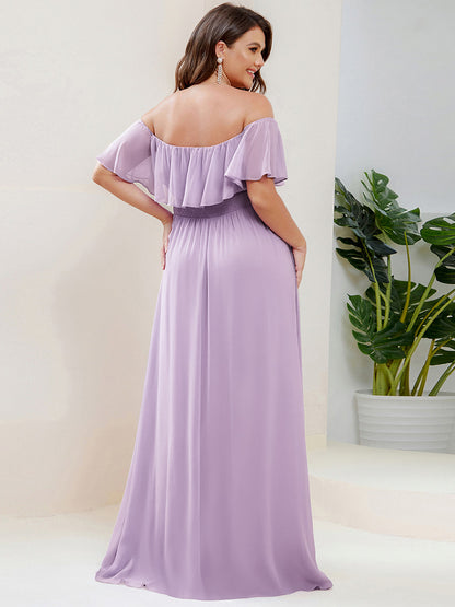 ever ÉMILE|Off the Shoulder Ruffle Bodice Long Flowy Chiffon Bridesmaid Dress