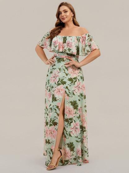 ever ÉMILE|Plus Size Off the Shoulder Formal Bridesmaid Dress with Thigh Split