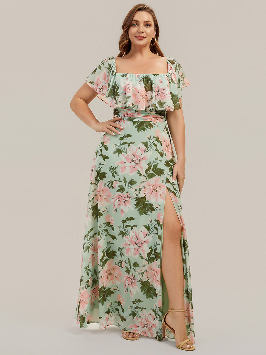 ever ÉMILE|Off the Shoulder Ruffle Bodice Long Flowy Chiffon Bridesmaid Dress