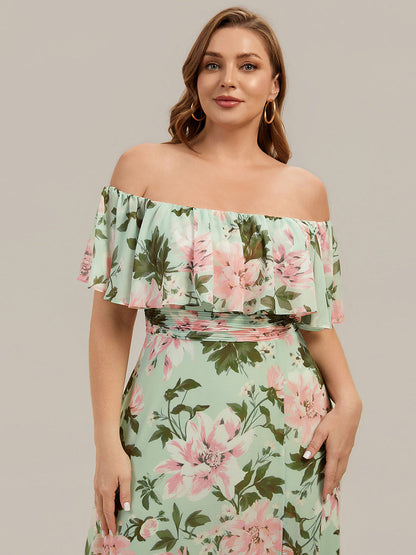 ever ÉMILE|Off the Shoulder Ruffle Bodice Long Flowy Chiffon Bridesmaid Dress