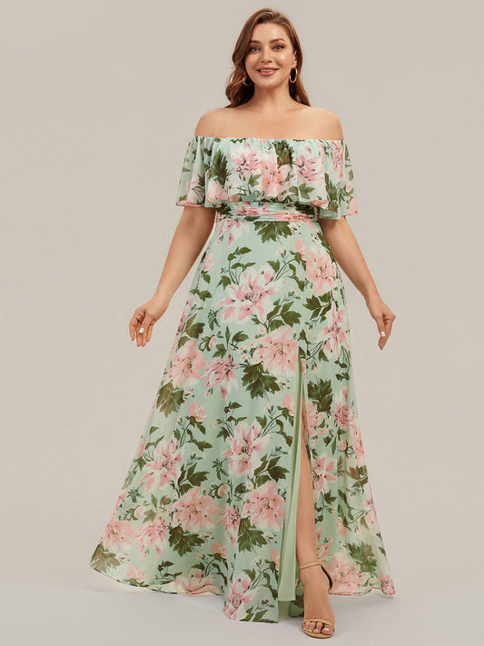 ever ÉMILE|Plus Size Off the Shoulder Formal Bridesmaid Dress with Thigh Split