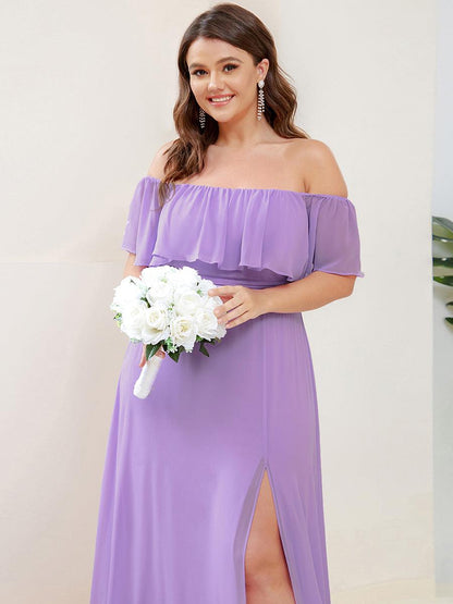 ever ÉMILE|Off the Shoulder Ruffle Bodice Long Flowy Chiffon Bridesmaid Dress