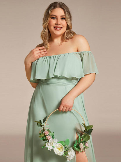ever ÉMILE|Off the Shoulder Ruffle Bodice Long Flowy Chiffon Bridesmaid Dress