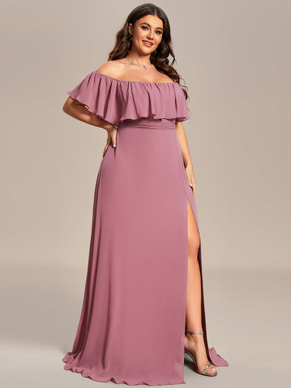 ever ÉMILE|Plus Size Off the Shoulder Formal Bridesmaid Dress with Thigh Split