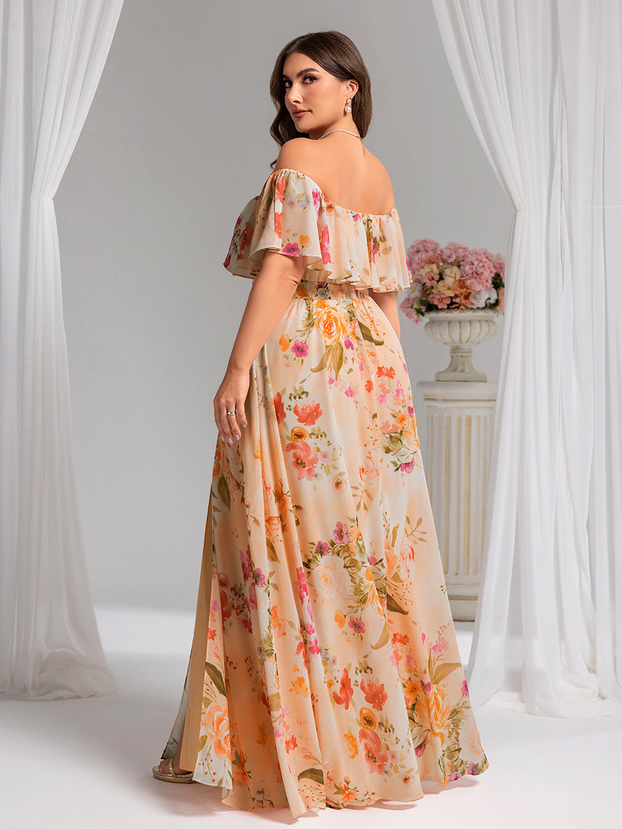 ever ÉMILE|Plus Size Off the Shoulder Formal Bridesmaid Dress with Thigh Split