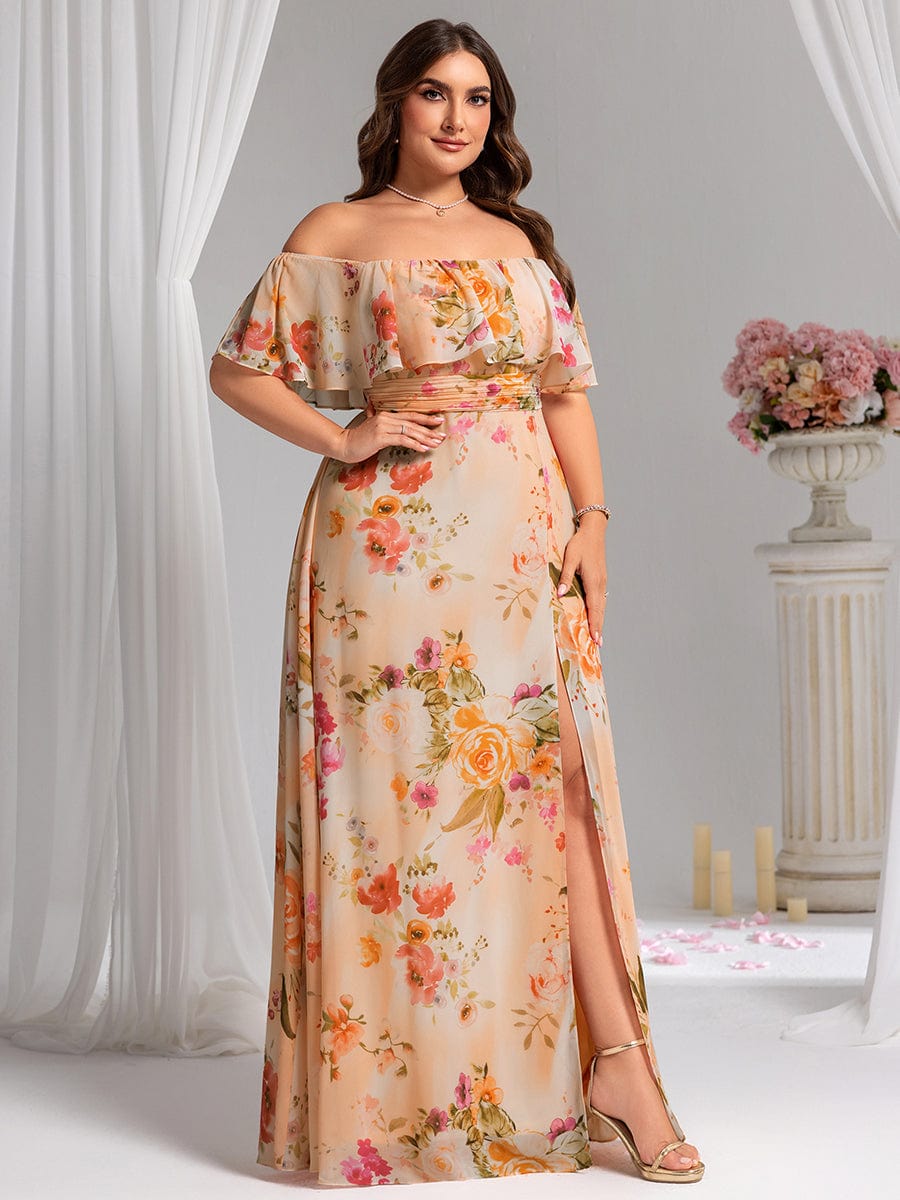 ever ÉMILE|Off the Shoulder Ruffle Bodice Long Flowy Chiffon Bridesmaid Dress