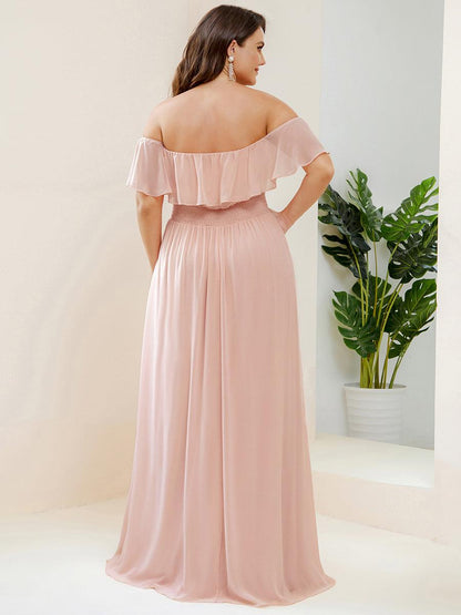 ever ÉMILE|Off the Shoulder Ruffle Bodice Long Flowy Chiffon Bridesmaid Dress