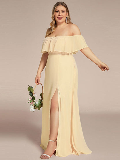 ever ÉMILE|Off the Shoulder Ruffle Bodice Long Flowy Chiffon Bridesmaid Dress