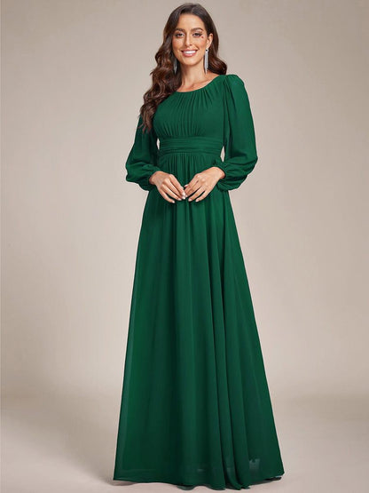 ever CELESTE|Long Sleeve Chiffon A-Line Empire Waist Formal Dress