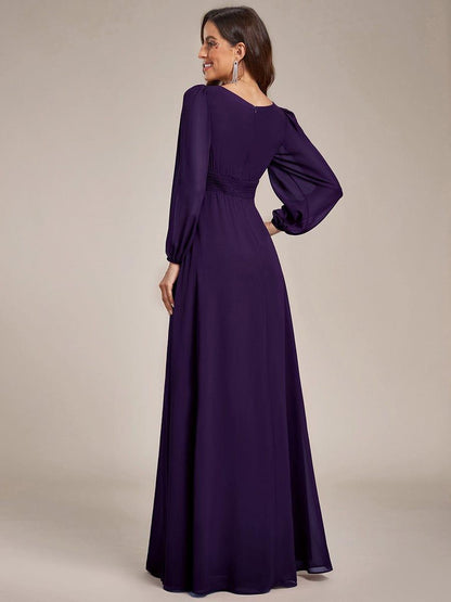 ever CELESTE|Long Sleeve Chiffon A-Line Empire Waist Formal Dress