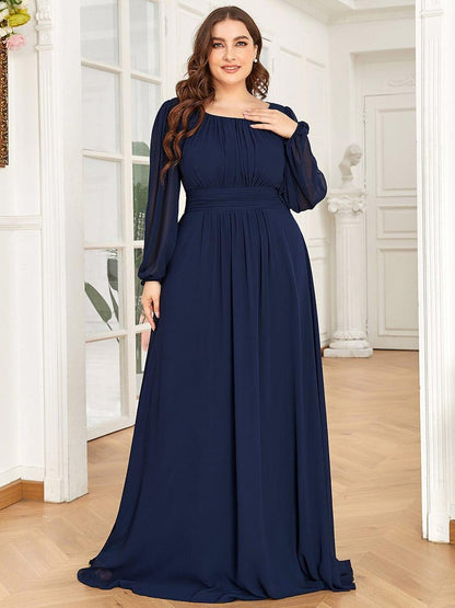 ever CELESTE|Long Sleeve Chiffon A-Line Empire Waist Formal Dress