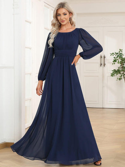 ever CELESTE|Long Sleeve Chiffon A-Line Empire Waist Formal Dress