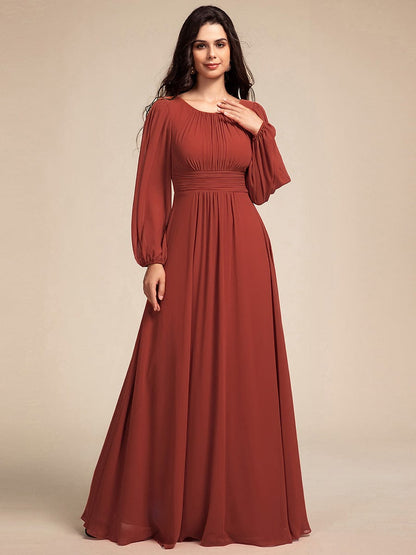 ever CELESTE|Chiffon Long Sleeve A-Line Round Neckline Formal Dress