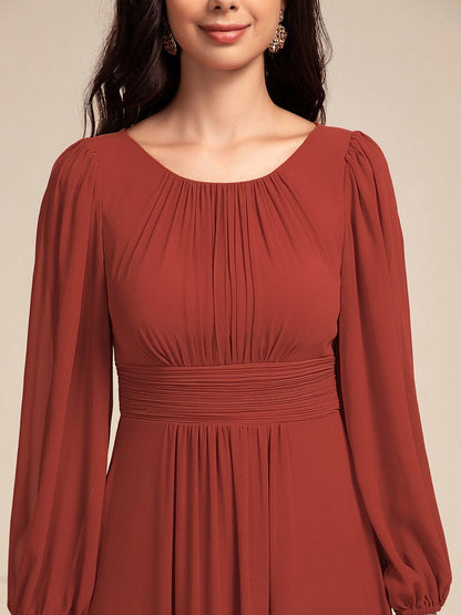 ever CELESTE|Long Sleeve Chiffon A-Line Empire Waist Formal Dress