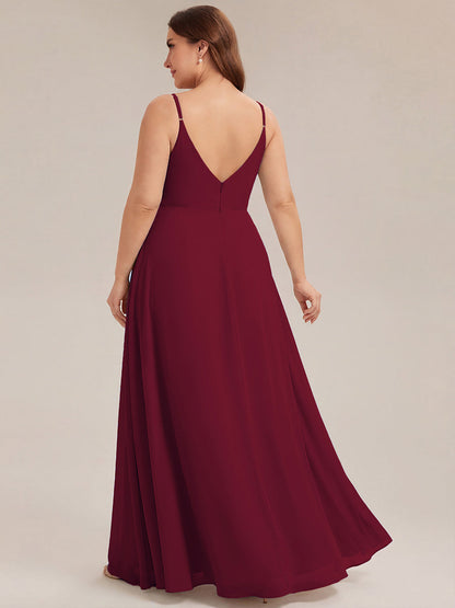 ever RENÉ |Pleated V-Neck Spaghetti Strap High Slit Bridesmaid Dress