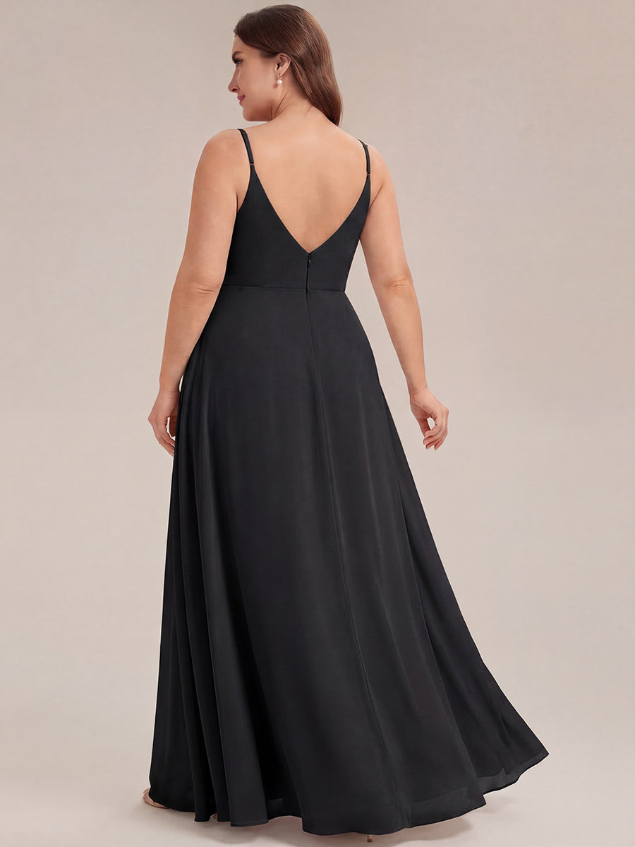 ever RENÉ |Pleated V-Neck Spaghetti Strap High Slit Bridesmaid Dress