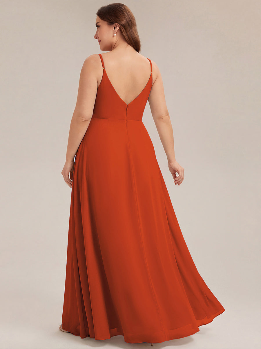 ever RENÉ |Pleated V-Neck Spaghetti Strap High Slit Bridesmaid Dress