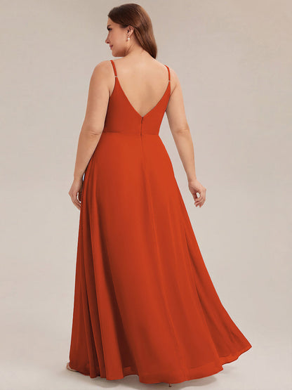 ever RENÉ |Pleated V-Neck Spaghetti Strap High Slit Bridesmaid Dress