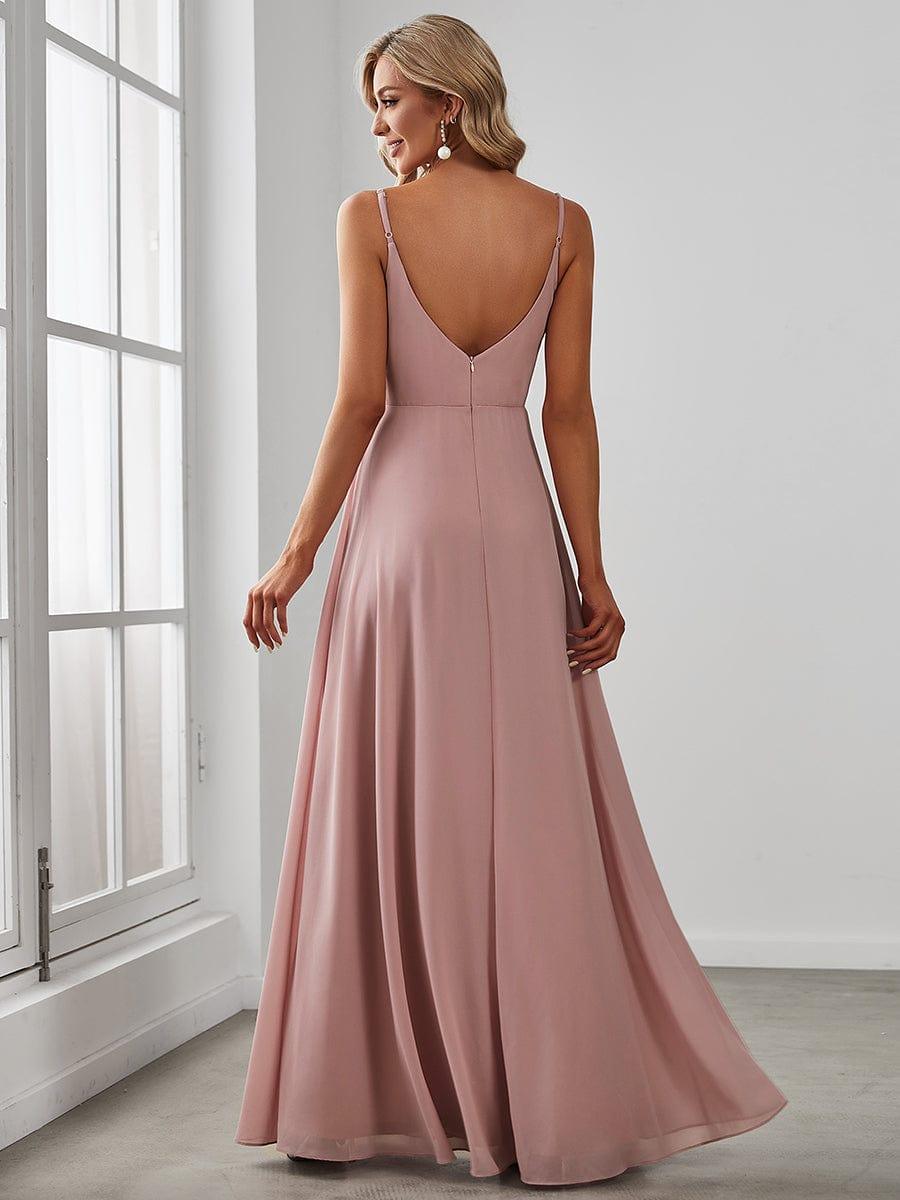 ever RENÉ |Pleated V-Neck Spaghetti Strap High Slit Bridesmaid Dress