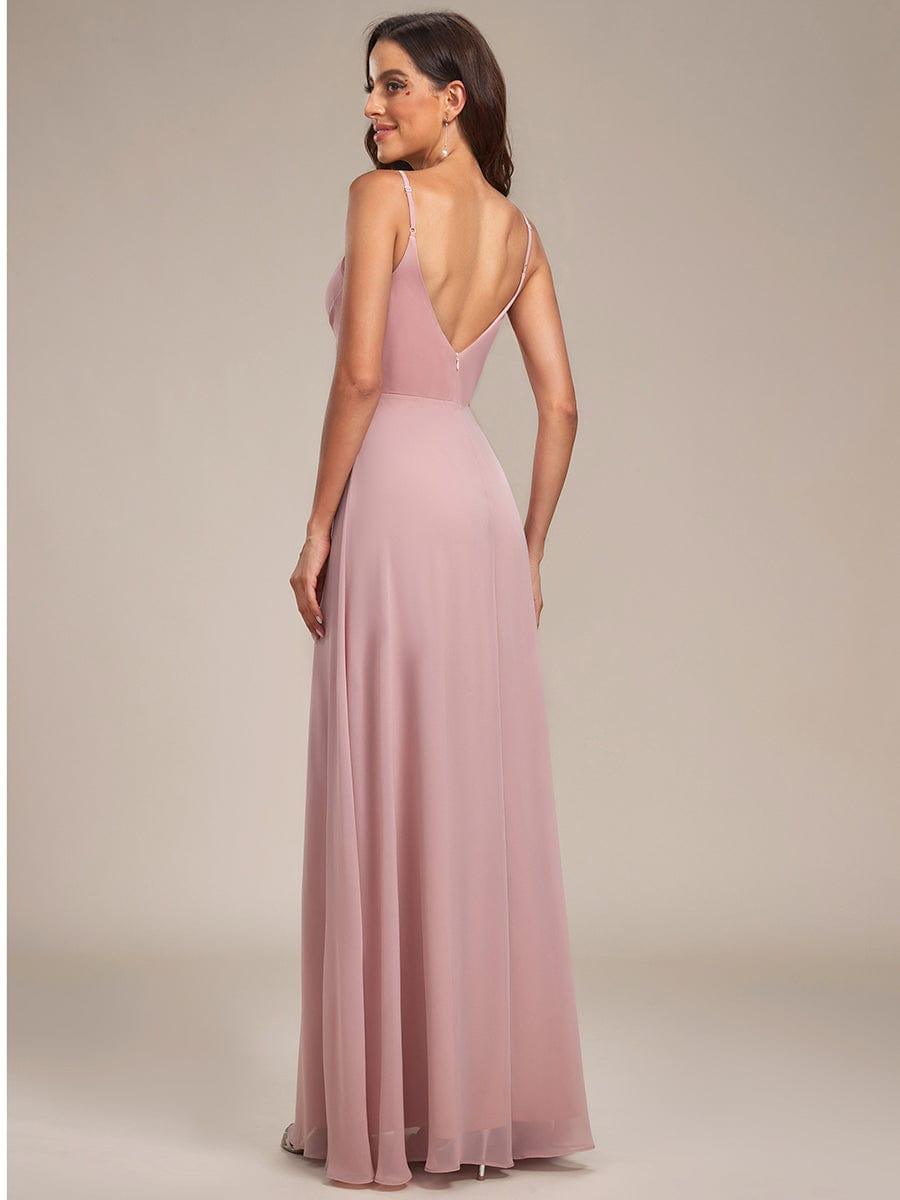 ever RENÉ |Pleated V-Neck Spaghetti Strap High Slit Bridesmaid Dress