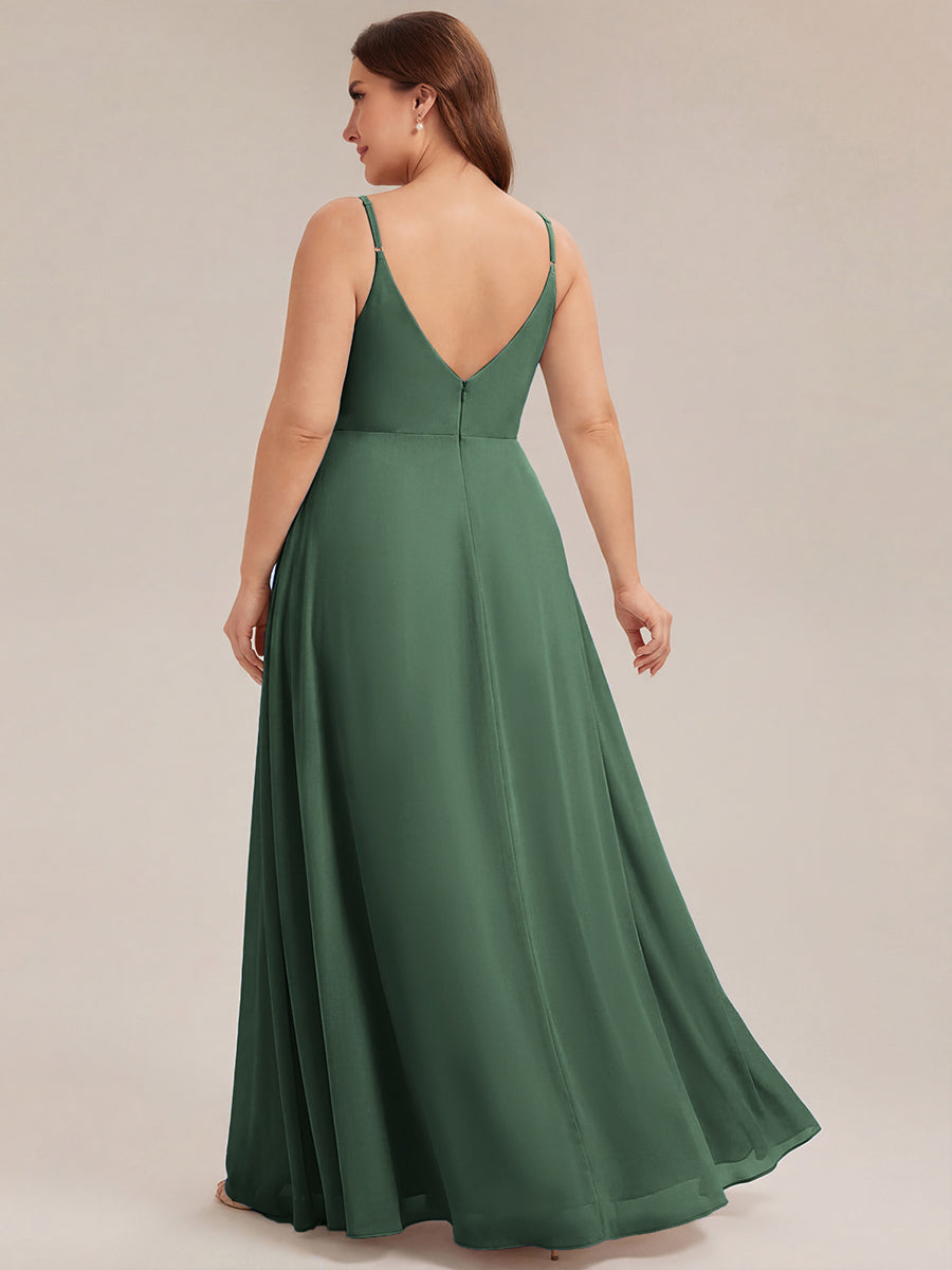 ever RENÉ |Pleated V-Neck Spaghetti Strap High Slit Bridesmaid Dress