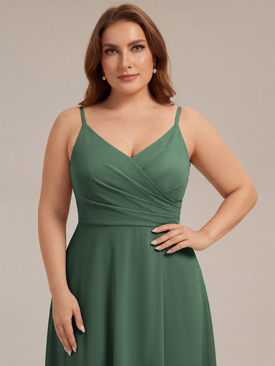 ever RENÉ |Pleated V-Neck Spaghetti Strap High Slit Bridesmaid Dress
