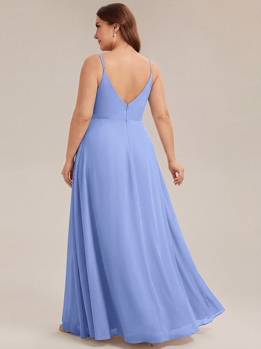 ever RENÉ |Pleated V-Neck Spaghetti Strap High Slit Bridesmaid Dress