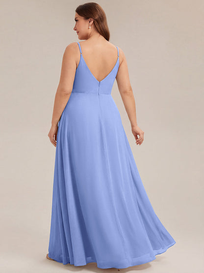 ever RENÉ |Pleated V-Neck Spaghetti Strap High Slit Bridesmaid Dress
