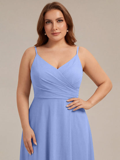 ever RENÉ |Pleated V-Neck Spaghetti Strap High Slit Bridesmaid Dress