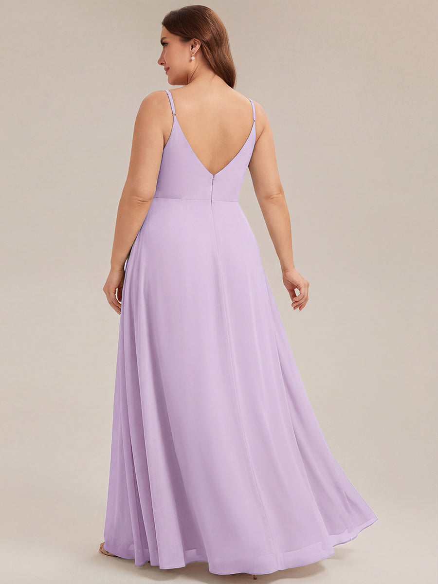ever RENÉ |Pleated V-Neck Spaghetti Strap High Slit Bridesmaid Dress