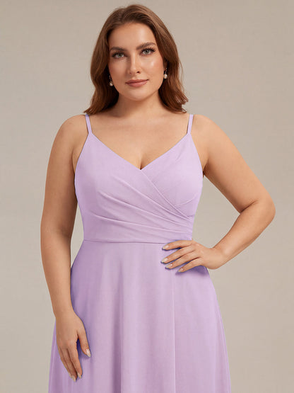 ever RENÉ |Pleated V-Neck Spaghetti Strap High Slit Bridesmaid Dress