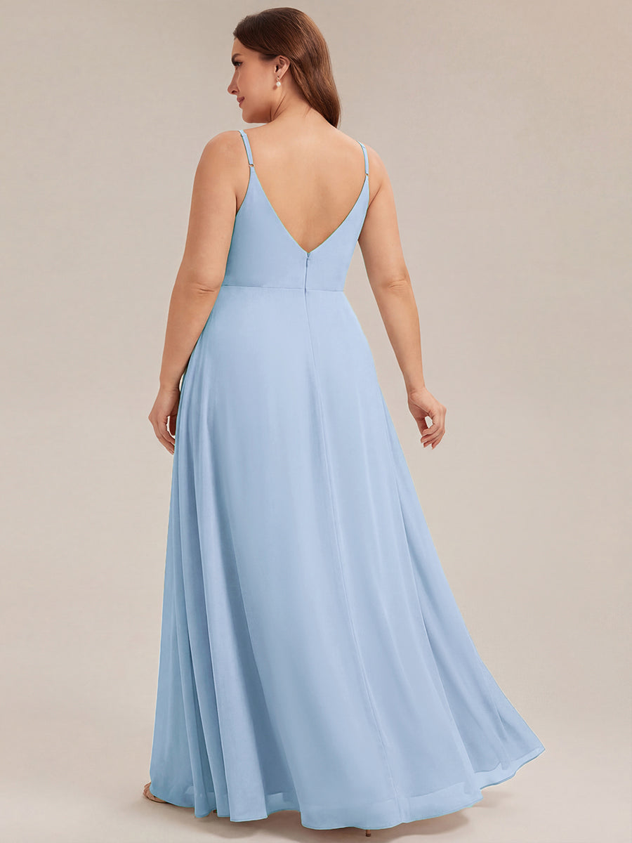 ever RENÉ |Pleated V-Neck Spaghetti Strap High Slit Bridesmaid Dress