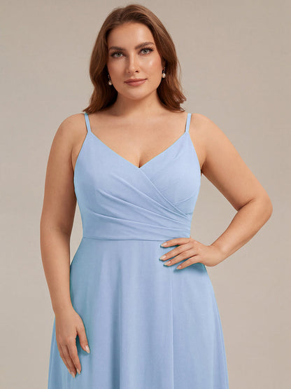 ever RENÉ |Pleated V-Neck Spaghetti Strap High Slit Bridesmaid Dress
