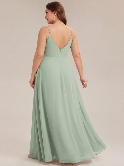 ever RENÉ |Pleated V-Neck Spaghetti Strap High Slit Bridesmaid Dress