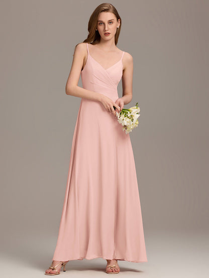 ever RENÉ |Pleated V-Neck Spaghetti Strap High Slit Bridesmaid Dress