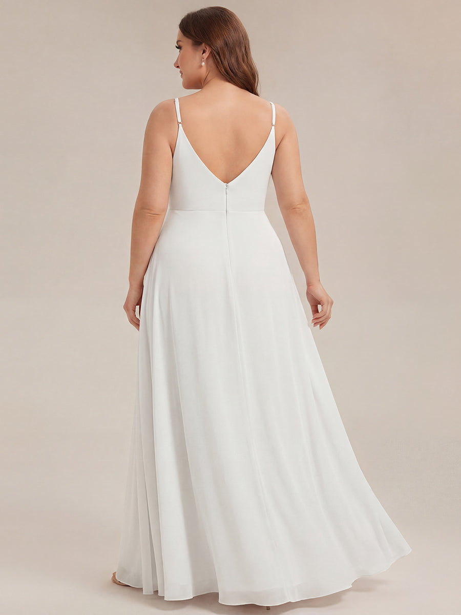 ever RENÉ |Pleated V-Neck Spaghetti Strap High Slit Bridesmaid Dress