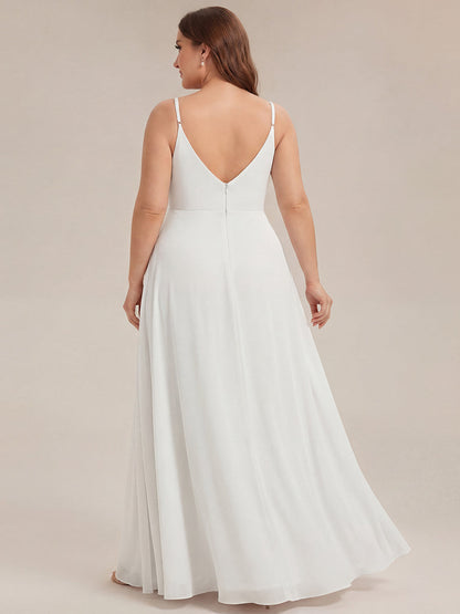 ever RENÉ |Pleated V-Neck Spaghetti Strap High Slit Bridesmaid Dress