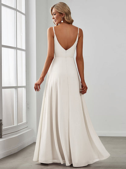 ever RENÉ |Pleated V-Neck Spaghetti Strap High Slit Bridesmaid Dress