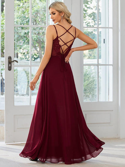 ever RUBY|Convertible Chiffon Lace Open Back Spaghetti Straps Bridesmaid Dress
