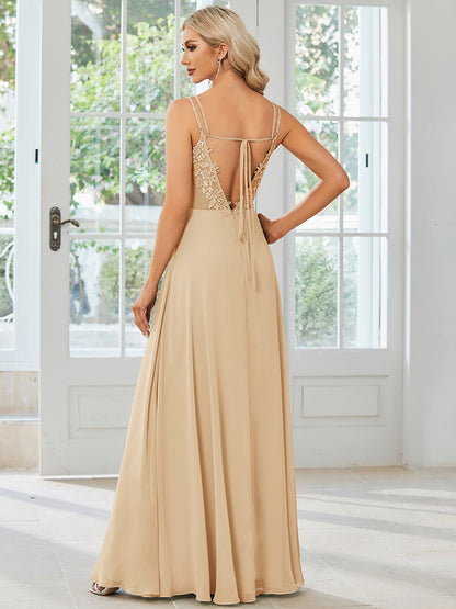 ever RUBY|Convertible Chiffon Lace Open Back Spaghetti Straps Bridesmaid Dress