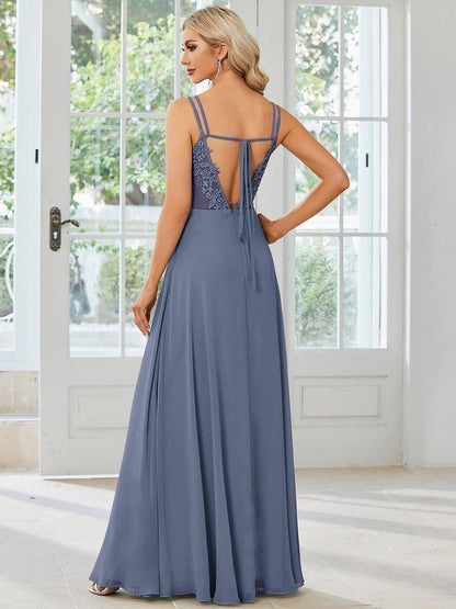 ever RUBY|Convertible Chiffon Lace Open Back Spaghetti Straps Bridesmaid Dress