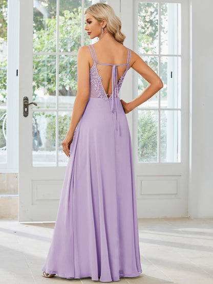 ever RUBY|Convertible Chiffon Lace Open Back Spaghetti Straps Bridesmaid Dress