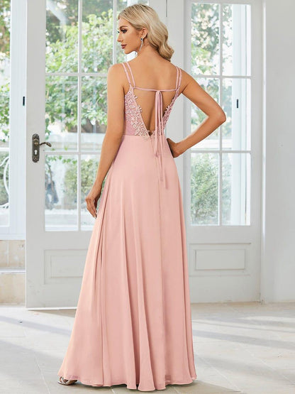 ever RUBY|Convertible Chiffon Lace Open Back Spaghetti Straps Bridesmaid Dress