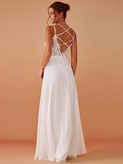 ever RUBY|Convertible Chiffon Lace Open Back Spaghetti Straps Bridesmaid Dress