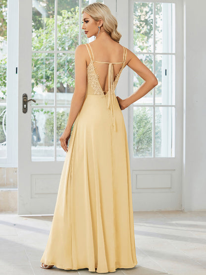 ever RUBY|Convertible Chiffon Lace Open Back Spaghetti Straps Bridesmaid Dress