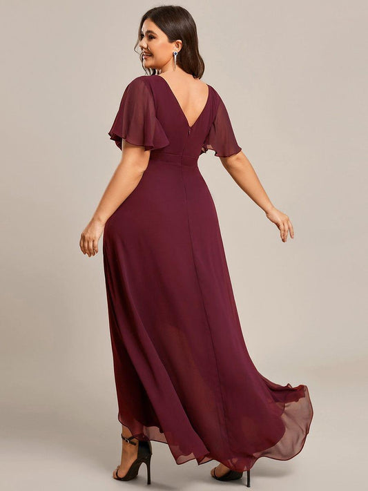 pretty OREE|Plus Size Elegant Lotus Sleeves Chiffon Bridesmaid Dress