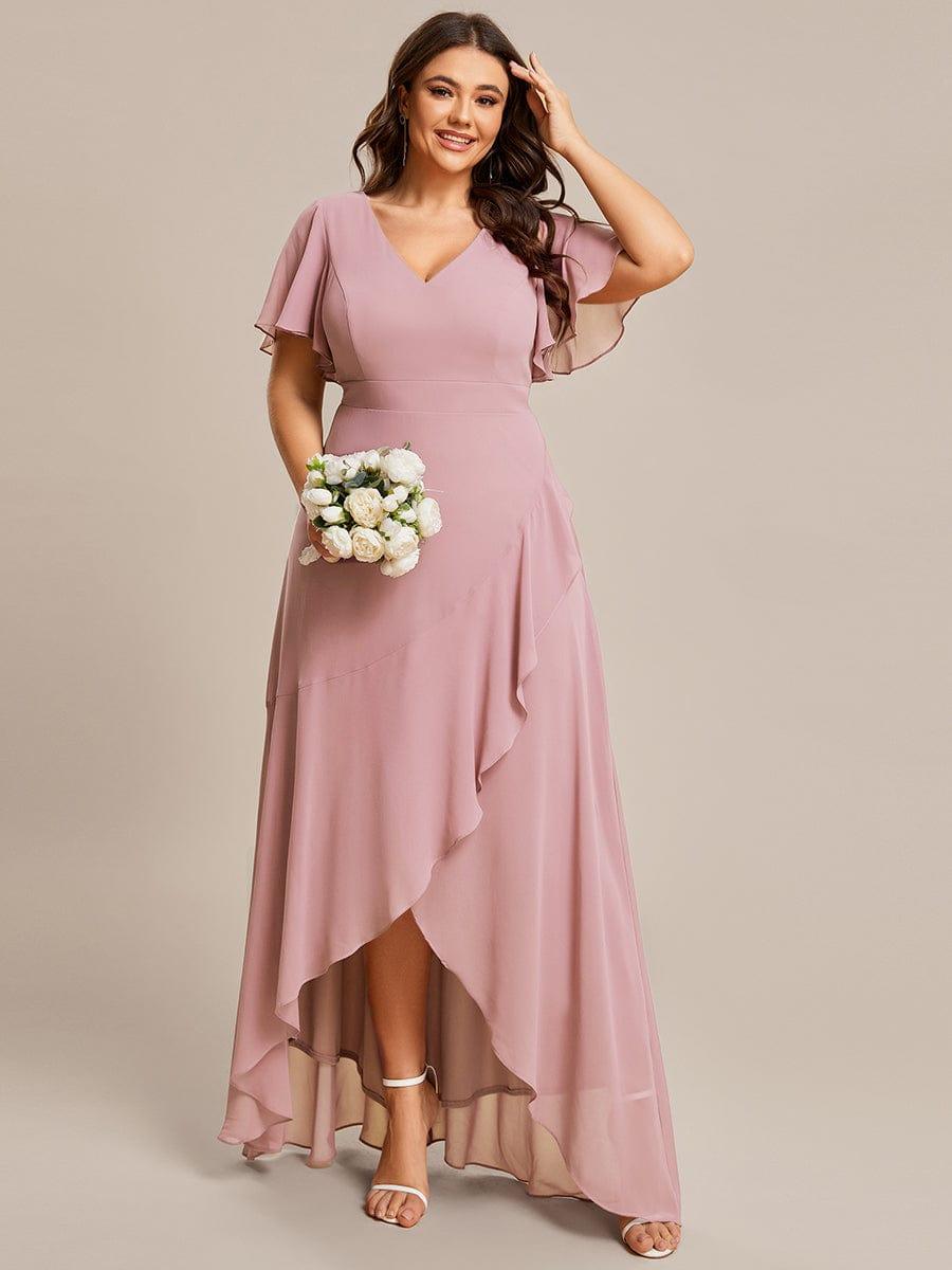 pretty OREE|Plus Size Elegant Lotus Sleeves Chiffon Bridesmaid Dress