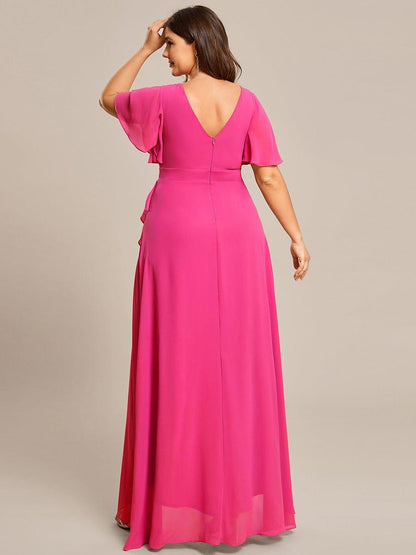 pretty OREE|Plus Size Elegant Lotus Sleeves Chiffon Bridesmaid Dress