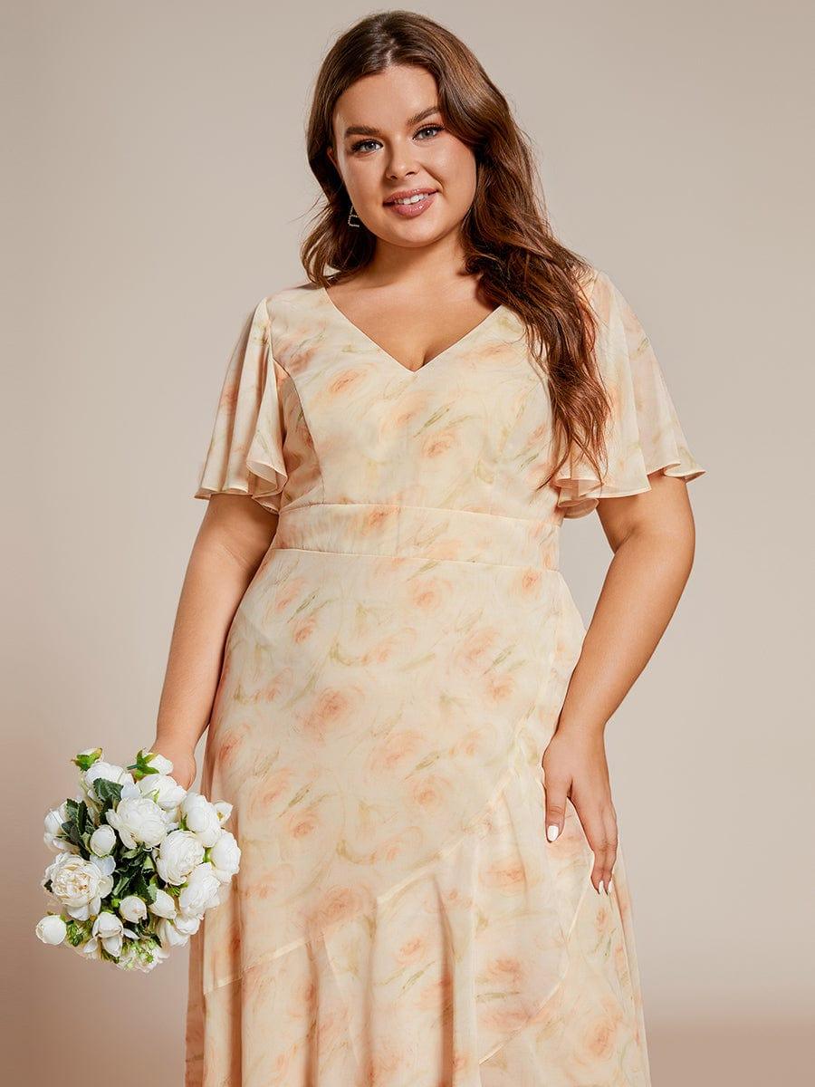 pretty OREE|Plus Size Elegant Lotus Sleeves Chiffon Bridesmaid Dress